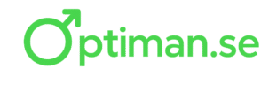 OPTIMAN – manlig hälsa och prestation. Logotyp med neongrön manlig symbol som representerar styrka, energi och välmående.